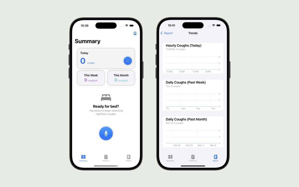 CoughSync summary and trends screens